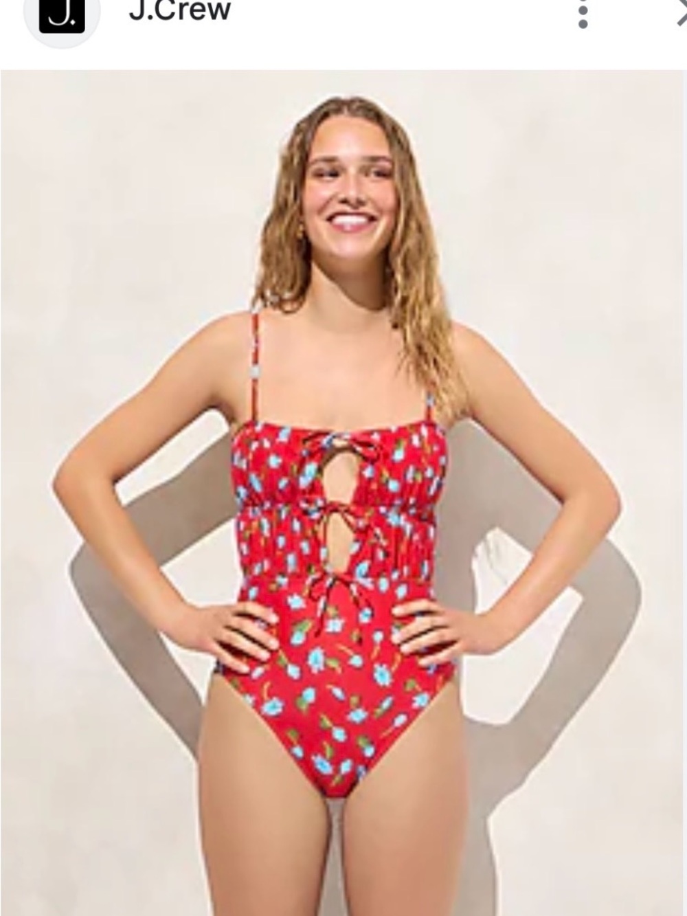 J. Crew Red One-Piece Swimsuit with Blue Floral Print - Picture 6 of 6
